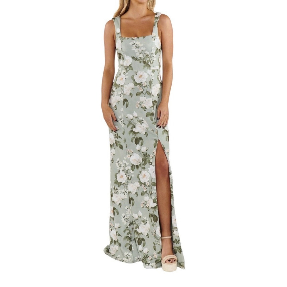Show Me Your MUMU Maxi Dress Women's Large Floral Green Stretch Cocktail NWOT